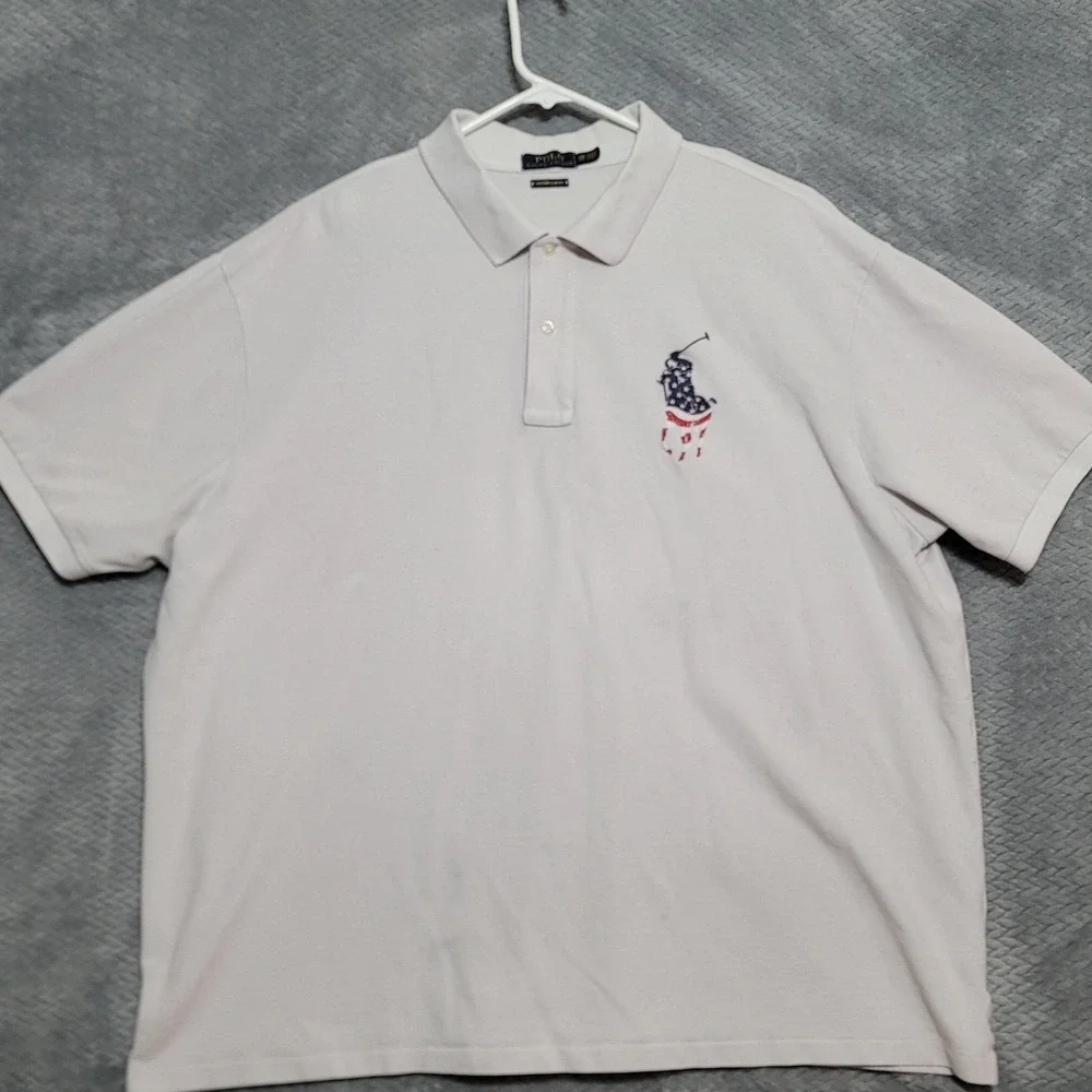 Polo Ralph Lauren Polo Shirt Mens 3XB White Custom Slim Fit American Flag Pony